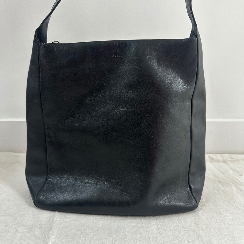 Vintage The Sak Leather Bag Early 1990s  Black  Soft Pebbled Leather Hamdbag 90s - Picture 15 of 15